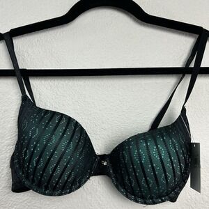 Hers by Herman Black Emerald Green Striped Lace Push Up Bra 32B B2103GRE NEW